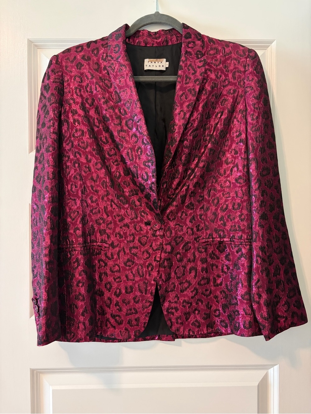 Tanya Taylor Women's Fuchsia Pink Leopard Jacquard Blazer